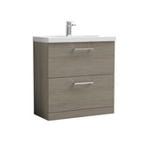 Modern Splash 800mm Solace Oak 2 Drawer Floor Standing Vanity Unit With Mid-Edge Basin