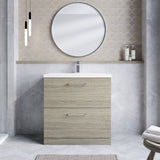 Modern Splash 800mm Solace Oak 2 Drawer Floor Standing Vanity Unit With Mid-Edge Basin