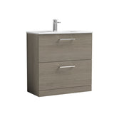 Modern Splash 800mm Solace Oak 2 Drawer Floor Standing Vanity Unit With Minimalist Basin