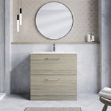 Modern Splash 800mm Solace Oak 2 Drawer Floor Standing Vanity Unit With Minimalist Basin