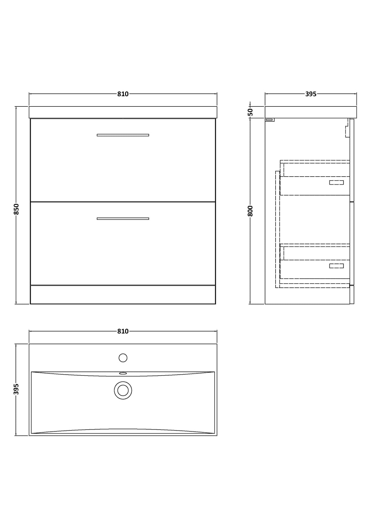 Modern Splash 800mm Solace Oak 2 Drawer Floor Standing Vanity Unit With Thin Edge Basin