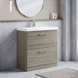 Modern Splash 800mm Solace Oak 2 Drawer Floor Standing Vanity Unit With Thin Edge Basin