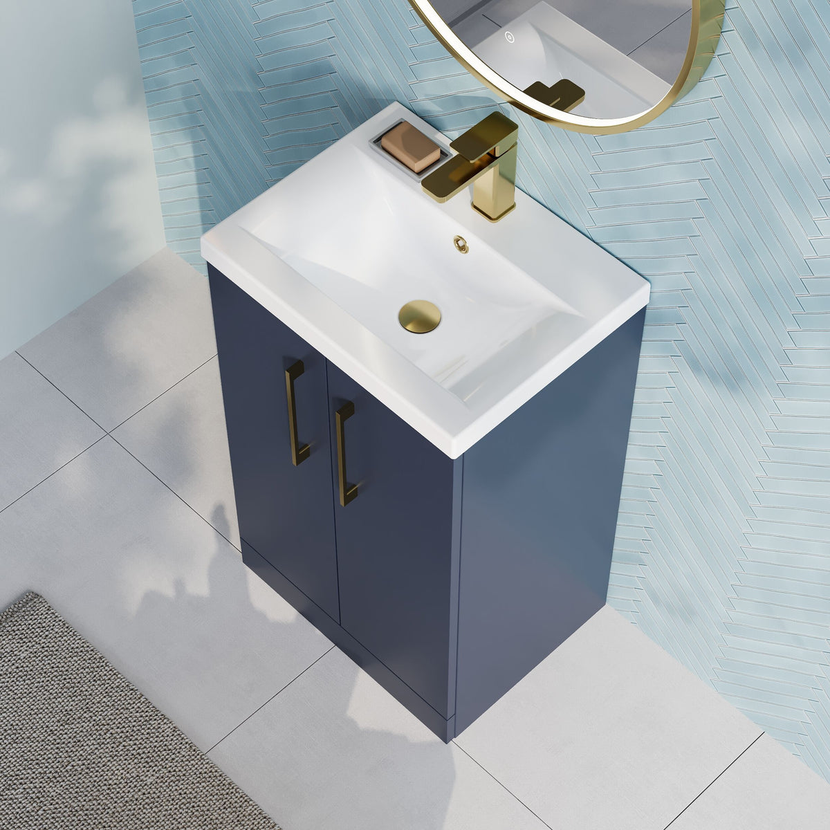 Modern Splash 500mm Midnight Blue 2 Door Floor Standing Vanity Unit With Mid-Edge Basin