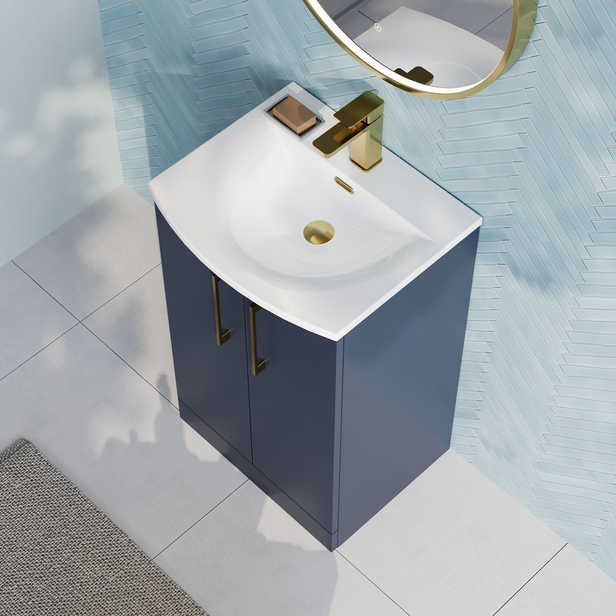 Modern Splash 500mm Midnight Blue 2 Door Floor Standing Vanity Unit With Curved Basin