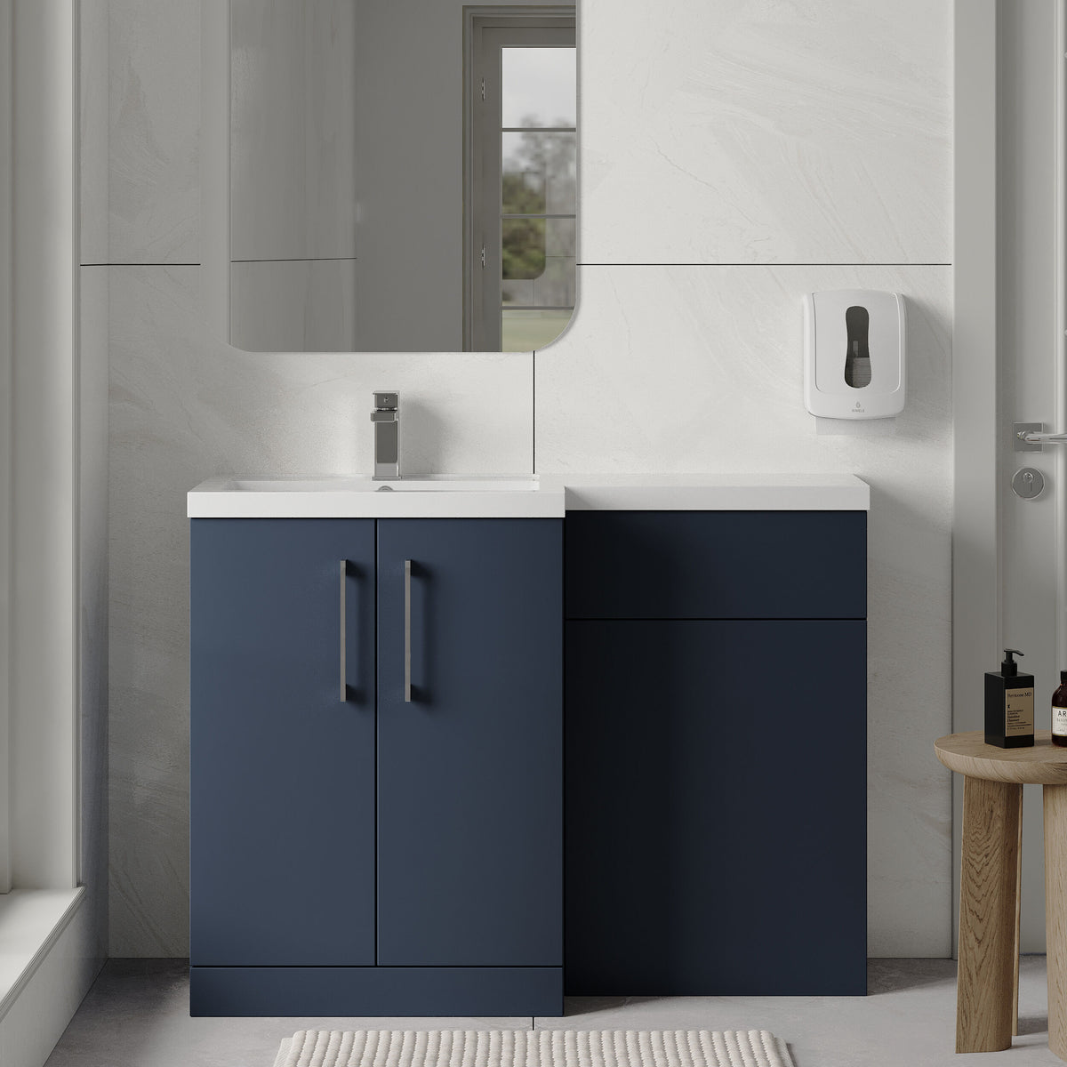 Modern Splash 1100mm Midnight Blue 2 Door Floor Standing Left-Hand Combination Unit With Polymarble Basin