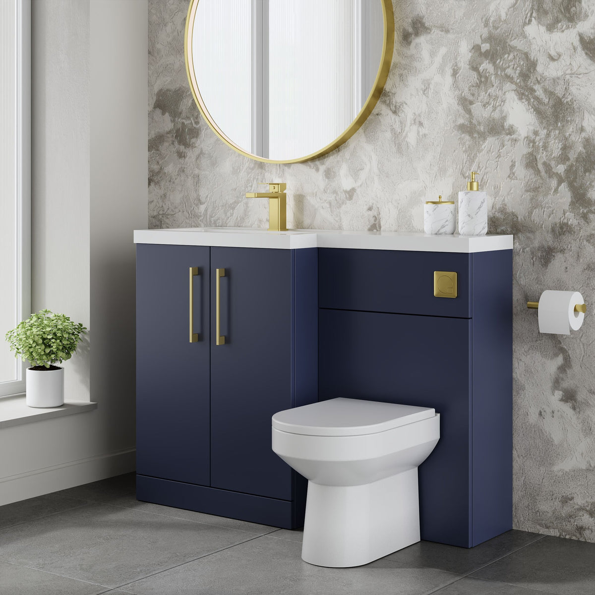 Modern Splash 1100mm Midnight Blue 2 Door Floor Standing Left-Hand Combination Unit With Polymarble Basin