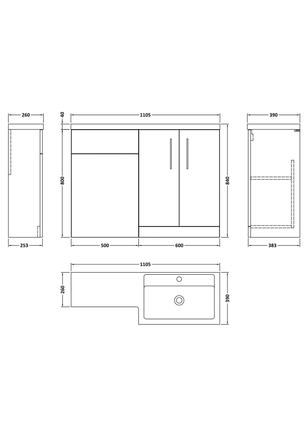 Modern Splash 1100mm Midnight Blue 2 Door Floor Standing Right-Hand Combination Unit With Polymarble Basin