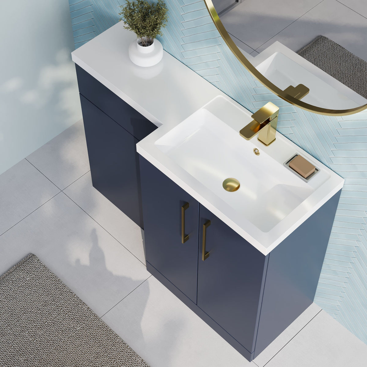 Modern Splash 1100mm Midnight Blue 2 Door Floor Standing Right-Hand Combination Unit With Polymarble Basin