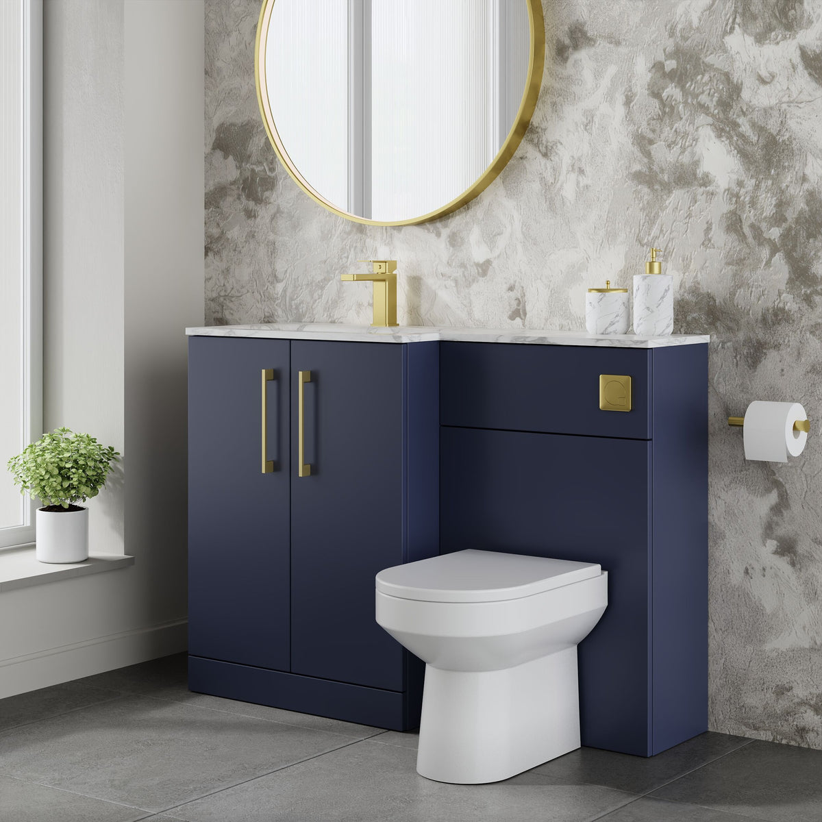 Modern Splash 1100mm Midnight Blue 2 Door Floor Standing Left-Hand Combination Unit With Stone Basin