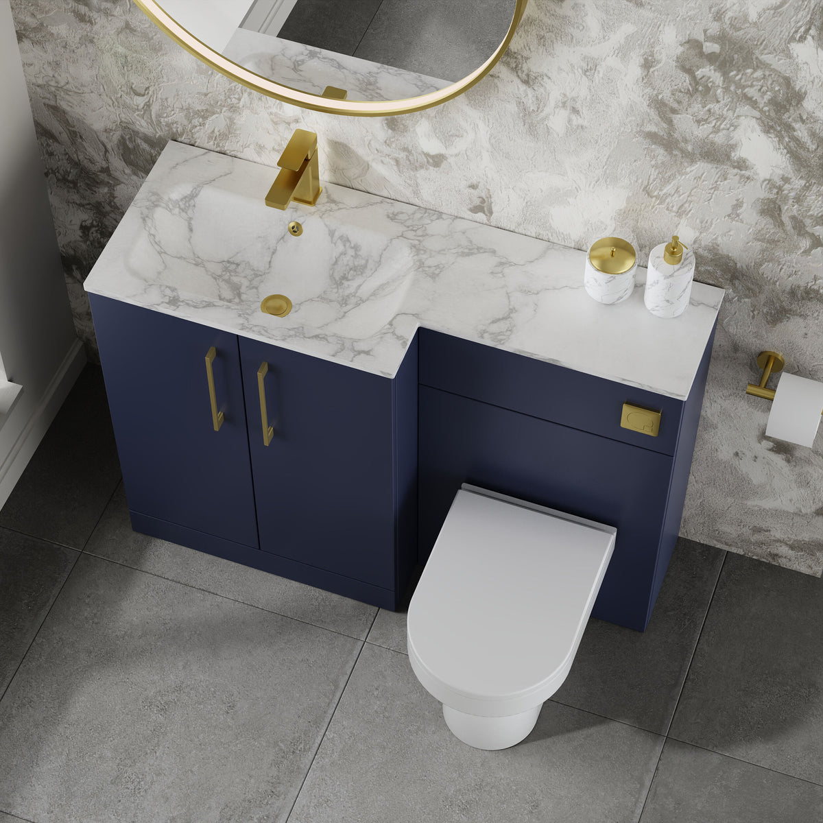 Modern Splash 1100mm Midnight Blue 2 Door Floor Standing Left-Hand Combination Unit With Stone Basin