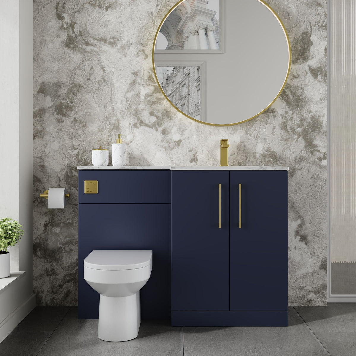 Modern Splash 1100mm Midnight Blue 2 Door Floor Standing Right-Hand Combination Unit With Stone Basin