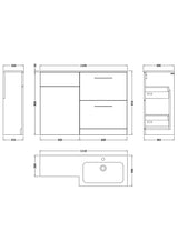 Modern Splash 1100mm Midnight Blue 2 Drawer Floor Standing Right-Hand Combination Unit With Stone Basin