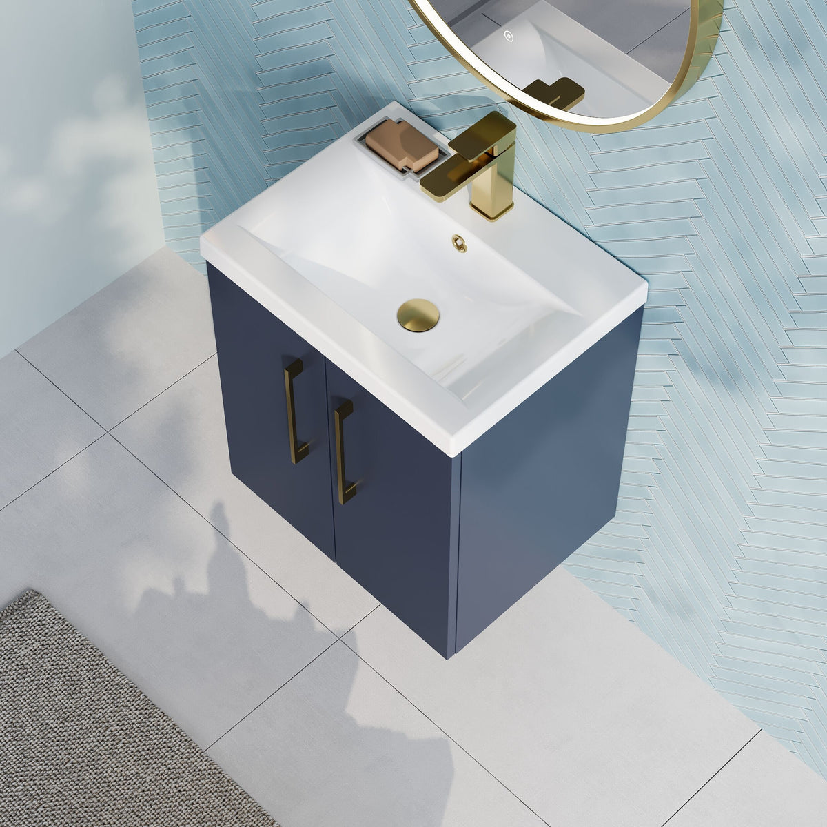 Modern Splash 500mm Midnight Blue 2 Door Wall Hung Vanity Unit With Mid-Edge Basin