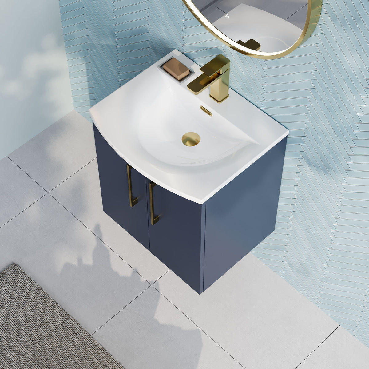 Modern Splash 500mm Midnight Blue 2 Door Wall Hung Vanity Unit With Curved Basin