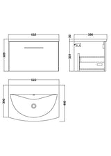 Modern Splash 600mm Midnight Blue 1 Drawer Wall Hung Vanity Unit With Curved Basin