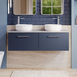 Modern Splash 1200mm  Midnight Blue 2 Drawer Wall Hung  Vanity Unit With Bellato Grey Worktop