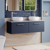 Modern Splash 1200mm  Midnight Blue 2 Drawer Wall Hung  Vanity Unit With Bellato Grey Worktop