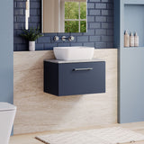 Modern Splash 600mm Midnight Blue 1 Drawer Wall Hung Vanity Unit With Bellato Grey Worktop