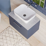 Modern Splash 600mm Midnight Blue 1 Drawer Wall Hung Vanity Unit With Bellato Grey Worktop