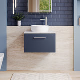 Modern Splash 600mm Midnight Blue 1 Drawer Wall Hung Vanity Unit With Carrara Laminate Worktop