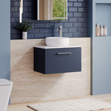 Modern Splash 600mm Midnight Blue 1 Drawer Wall Hung Vanity Unit With Carrara Laminate Worktop