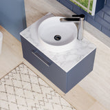 Modern Splash 600mm Midnight Blue 1 Drawer Wall Hung Vanity Unit With Carrara Laminate Worktop