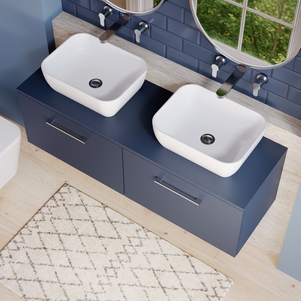 Modern Splash 1200mm Midnight Blue 2 Drawer Wall Hung Vanity Unit With Co-ordinating Worktop