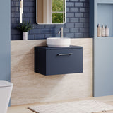 Modern Splash 600mm Midnight Blue 1 Drawer Wall Hung Vanity Unit With Co-ordinating Worktop