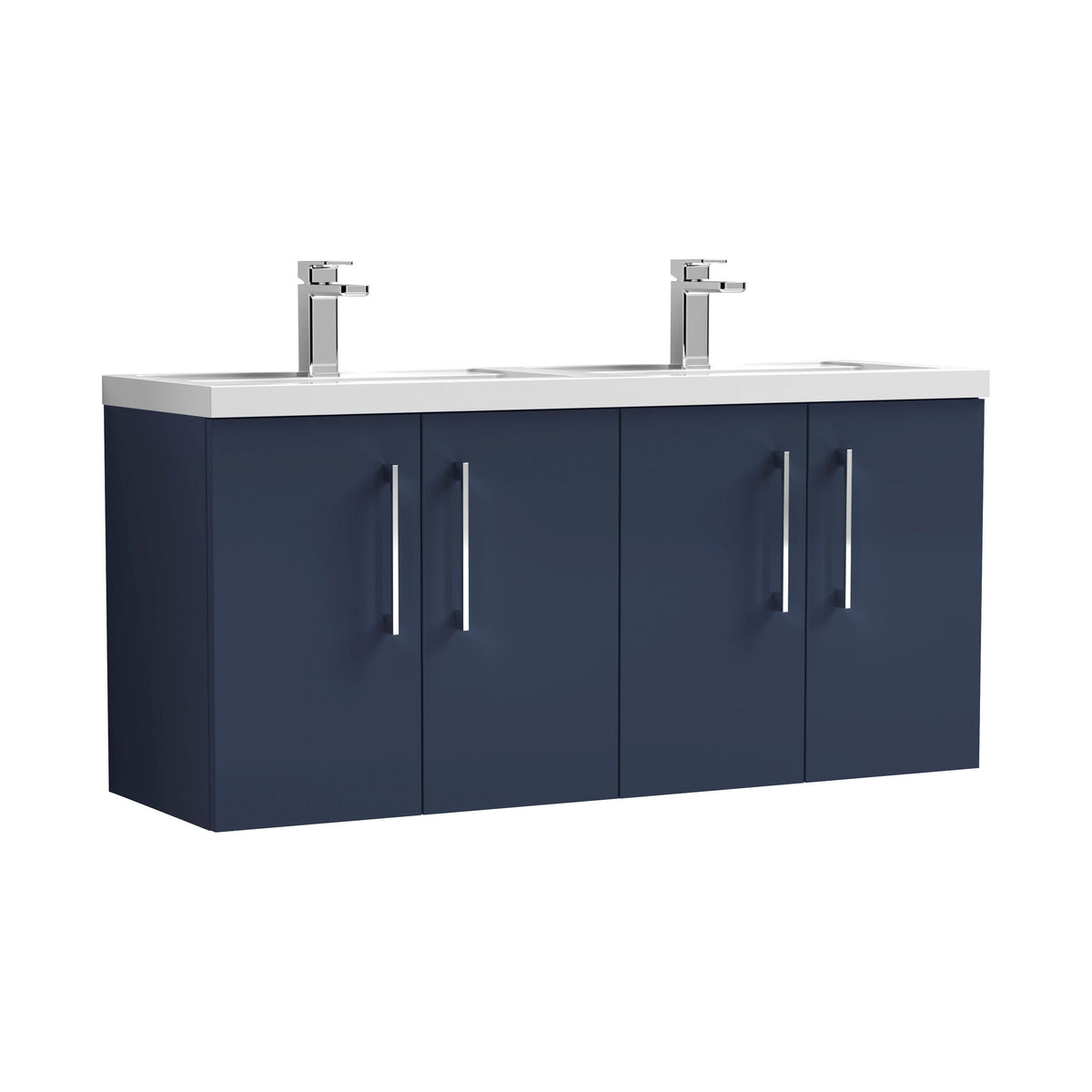 Modern Splash 1200mm Midnight Blue 4 Door Wall Hung Vanity Unit With 2 Tap Hole Polymarble basin