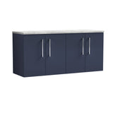 Modern Splash 1200mm Midnight Blue 4 Door Wall Hung Vanity Unit With Bellato Grey Worktop