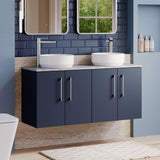 Modern Splash 1200mm Midnight Blue 4 Door Wall Hung Vanity Unit With Bellato Grey Worktop
