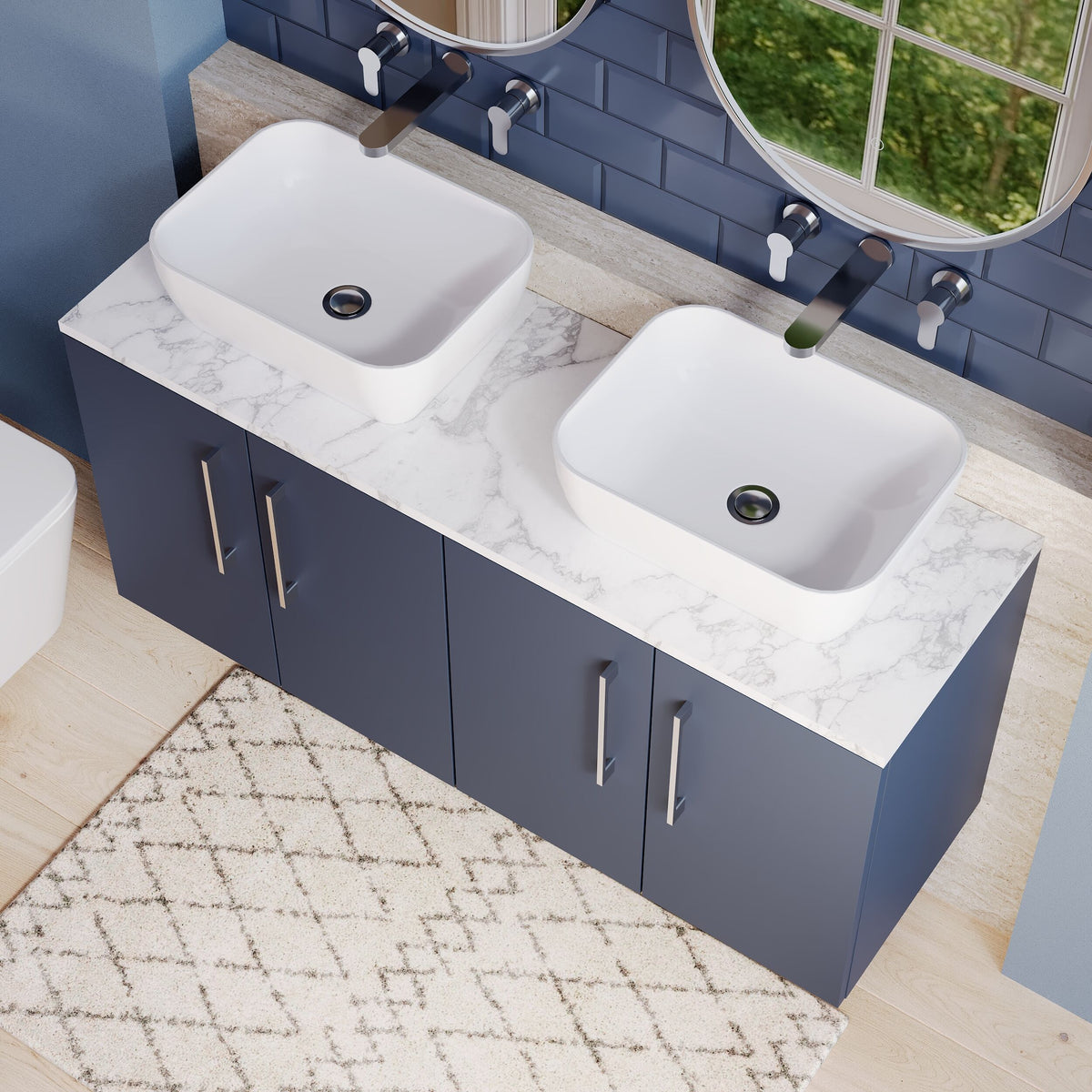 Modern Splash 1200mm Midnight Blue Wall Hung Vanity With Carrara Laminate Worktop