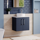 Modern Splash 600mm Midnight Blue 2 Door Wall Hung Vanity Unit With Carrara Laminate Worktop