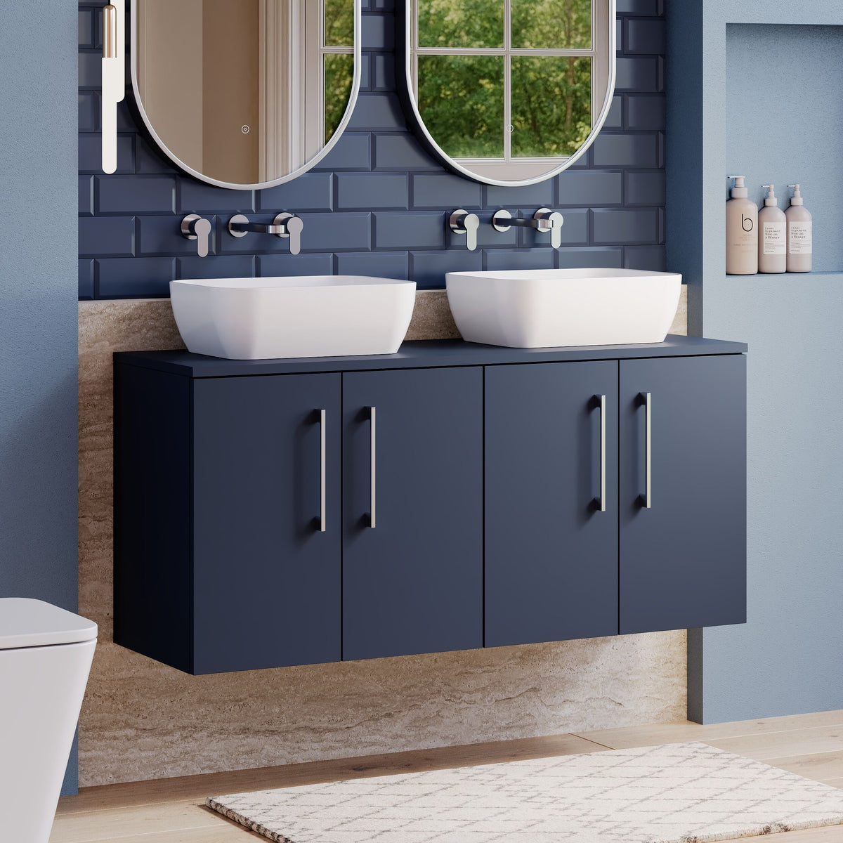 Modern Splash 1200mm Midnight Blue  2 Door Wall Hung Vanity Unit With Co-ordinating Worktop