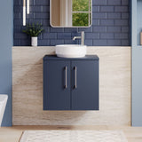 Modern Splash 600mm Midnight Blue 2 Door Wall Hung Vanity Unit With Co-ordinating Worktop