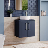 Modern Splash 600mm Midnight Blue 2 Door Wall Hung Vanity Unit With Co-ordinating Worktop