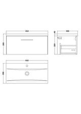 Modern Splash 800mm Midnight Blue 1 Drawer Wall Hung Vanity Unit With Mid-Edge Basin