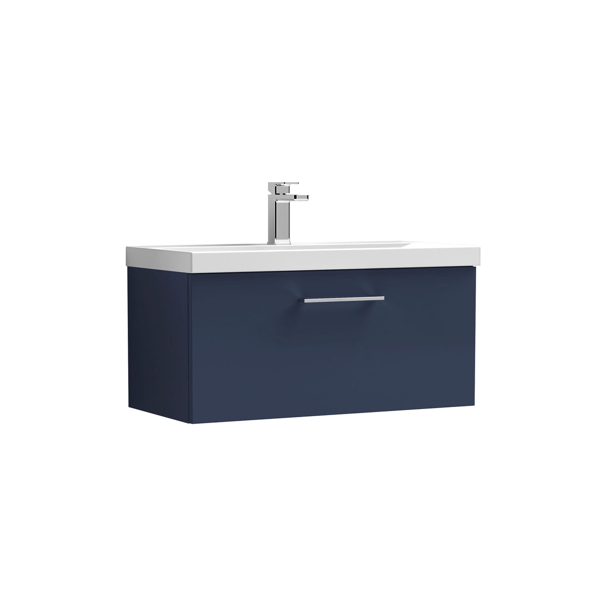 Modern Splash 800mm Midnight Blue 1 Drawer Wall Hung Vanity Unit With Thin Edge Basin