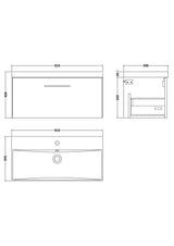 Modern Splash 800mm Midnight Blue 1 Drawer Wall Hung Vanity Unit With Thin Edge Basin