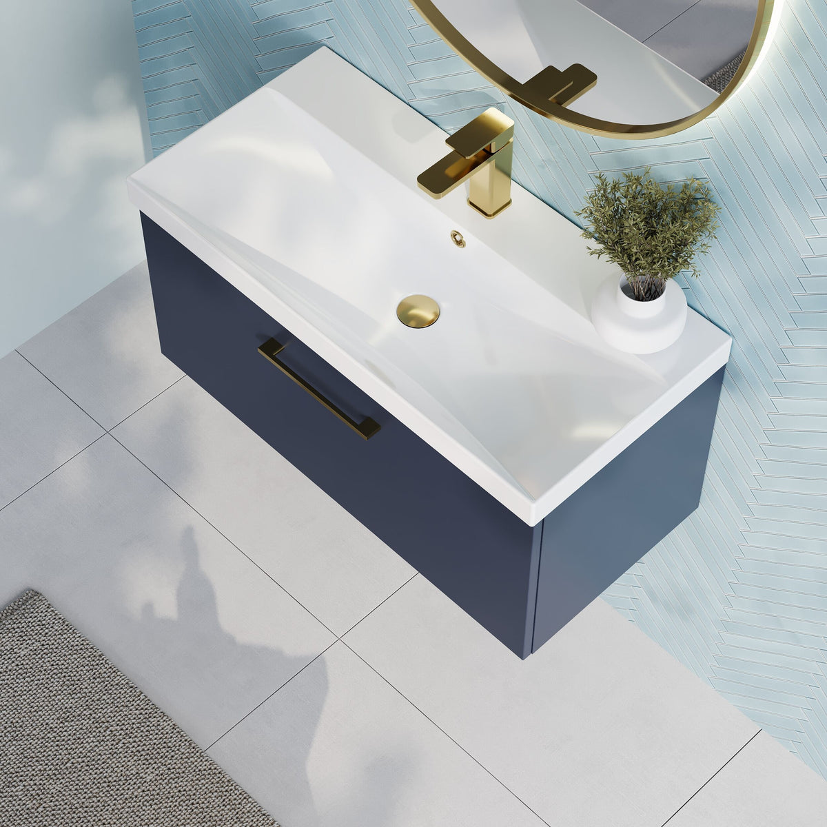 Modern Splash 800mm Midnight Blue 1 Drawer Wall Hung Vanity Unit With Thin Edge Basin