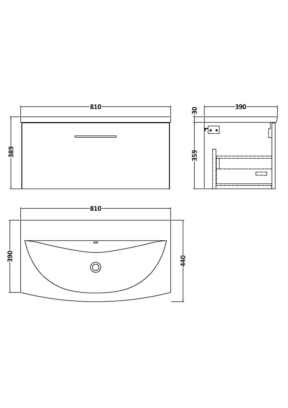 Modern Splash 800mm Midnight Blue 1 Drawer Wall Hung Vanity Unit With Curved Basin