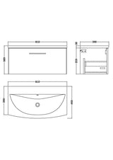 Modern Splash 800mm Midnight Blue 1 Drawer Wall Hung Vanity Unit With Curved Basin