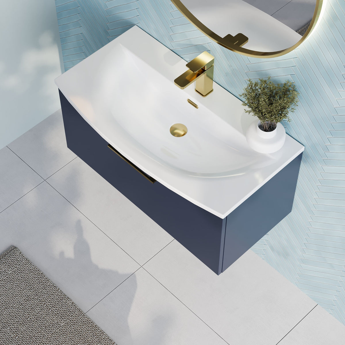 Modern Splash 800mm Midnight Blue 1 Drawer Wall Hung Vanity Unit With Curved Basin