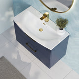 Modern Splash 800mm Midnight Blue 2 Drawer Wall Hung Vanity Unit With Curved Basin