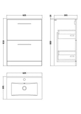 Modern Splash 600mm Midnight Blue 2 Drawer Floor Standing Vanity Unit With Minimalist Basin