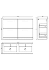 Modern Splash 1200mm Midnight Blue 4 Drawer Floor Standing Vanity Unit With 2 Tap Hole Polymarble basin
