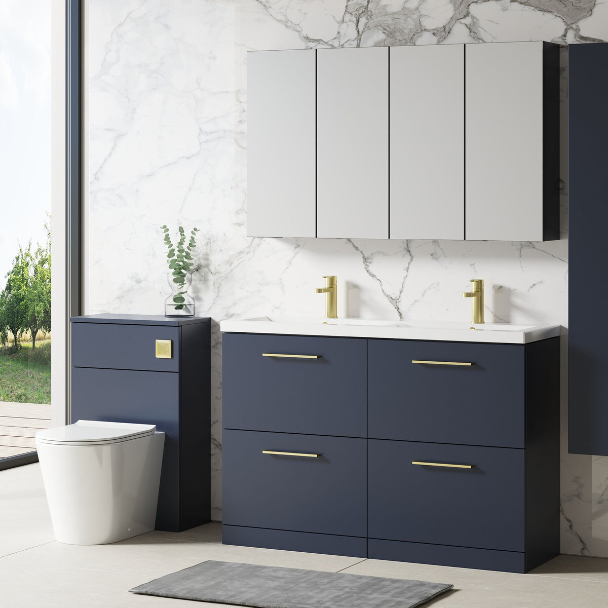 Modern Splash 1200mm Midnight Blue 4 Drawer Floor Standing Vanity Unit With 2 Tap Hole Ceramic Basin