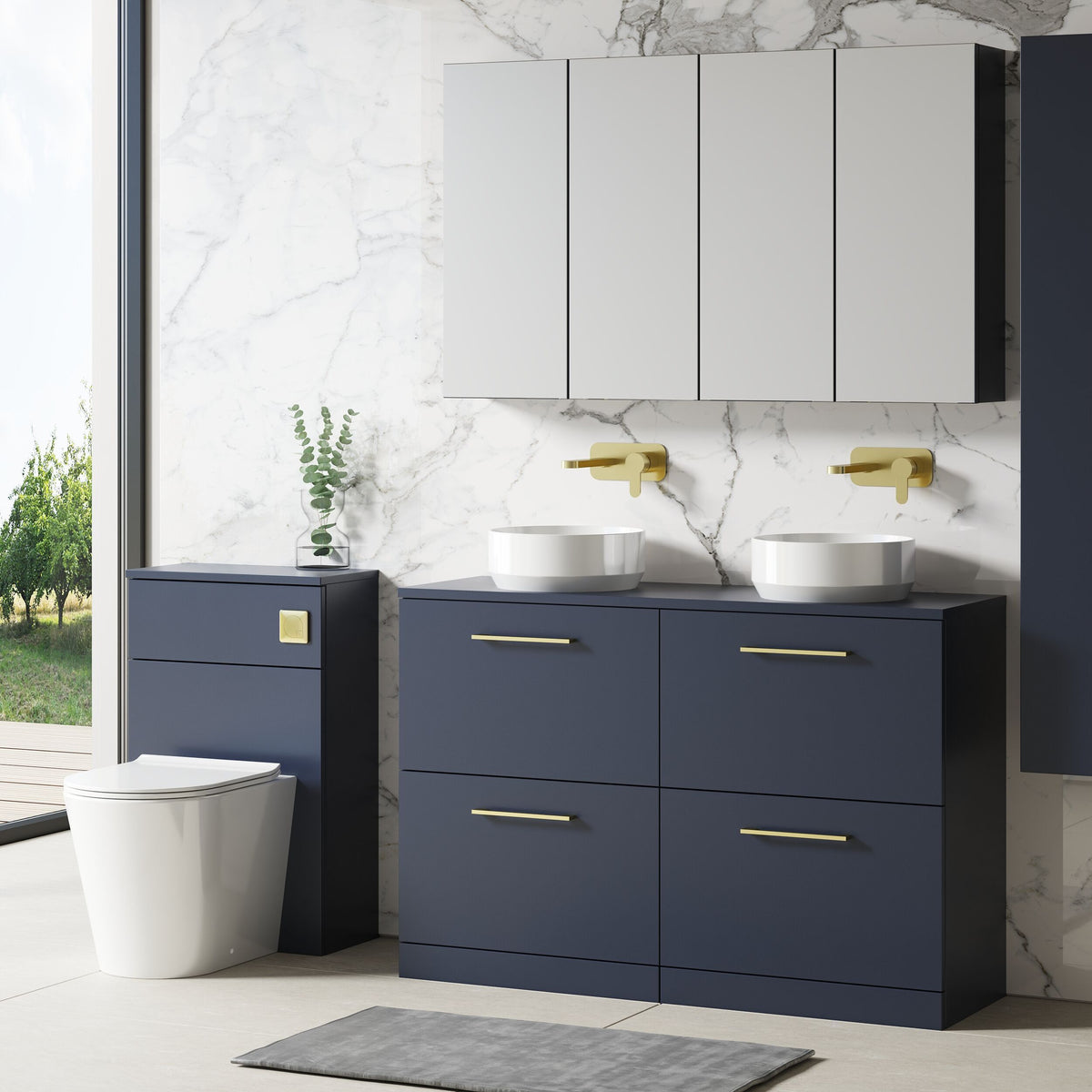 Modern Splash 1200mm Midnight Blue  4 Drawer Floor Standing Vanity Unit With Co-ordinating Worktop