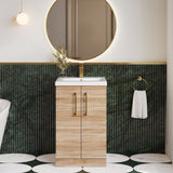 Modern Splash 500mm Bleached Oak 2 Door Floor Standing Vanity Unit With Mid-Edge Basin