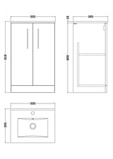 Modern Splash 500mm Bleached Oak 2 Door Floor Standing Vanity Unit With Minimalist Basin